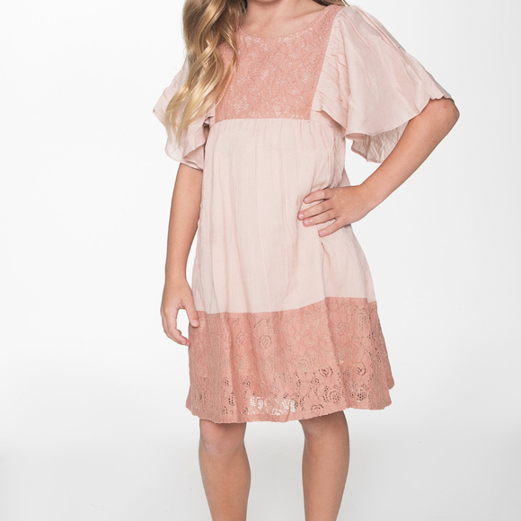 NEW Boho Kids Flounce Sleeve and Lace Dress - Picture 2 of 5